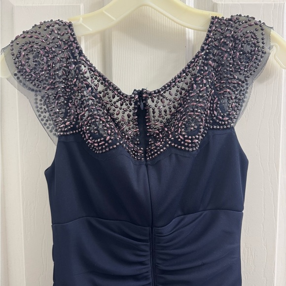 Xscape Navy Dress with Beaded Shoulders - Picture 12 of 13